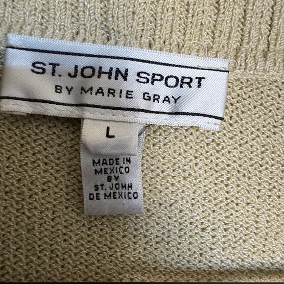 Vintage St John Sport Wool Blend Cardigan Jacket Lg Cream Shawl Collar Oldmoney - Picture 6 of 12